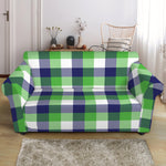 White Green And Blue Buffalo Plaid Print Loveseat Slipcover