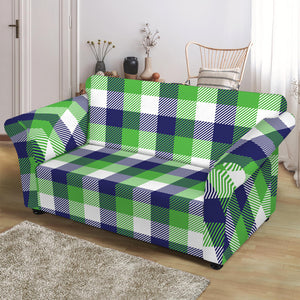 White Green And Blue Buffalo Plaid Print Loveseat Slipcover