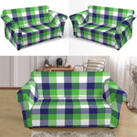 White Green And Blue Buffalo Plaid Print Loveseat Slipcover