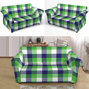 White Green And Blue Buffalo Plaid Print Loveseat Slipcover