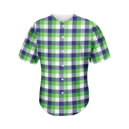 White Green And Blue Buffalo Plaid Print Men's Baseball Jersey