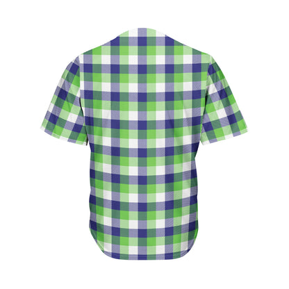 White Green And Blue Buffalo Plaid Print Men's Baseball Jersey
