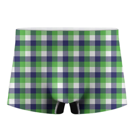 White Green And Blue Buffalo Plaid Print Men's Boxer Briefs