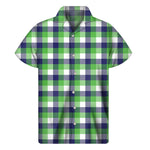 White Green And Blue Buffalo Plaid Print Men's Short Sleeve Shirt