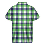 White Green And Blue Buffalo Plaid Print Men's Short Sleeve Shirt