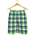 White Green And Blue Buffalo Plaid Print Men's Shorts