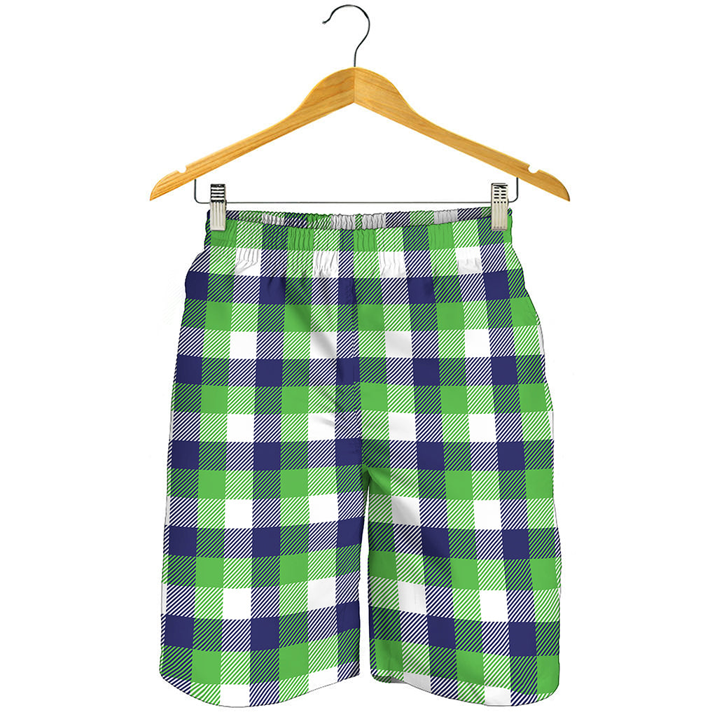White Green And Blue Buffalo Plaid Print Men's Shorts