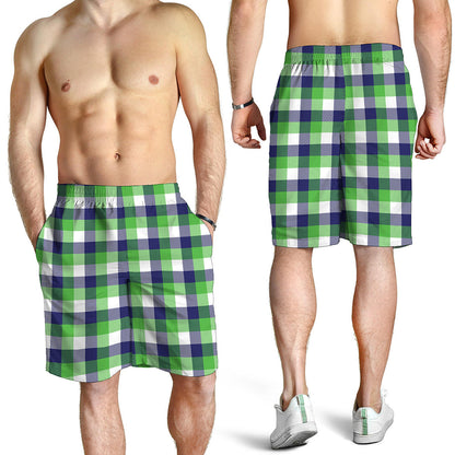 White Green And Blue Buffalo Plaid Print Men's Shorts