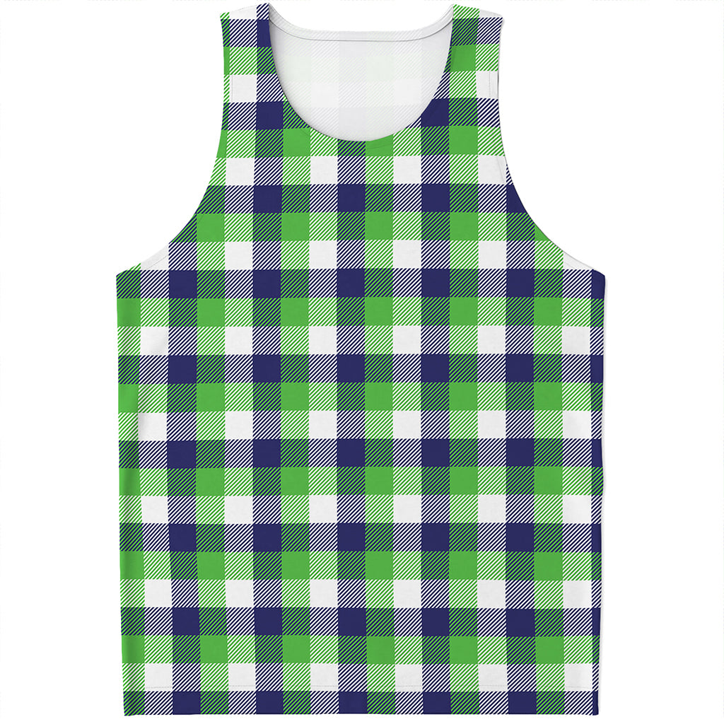 White Green And Blue Buffalo Plaid Print Men's Tank Top