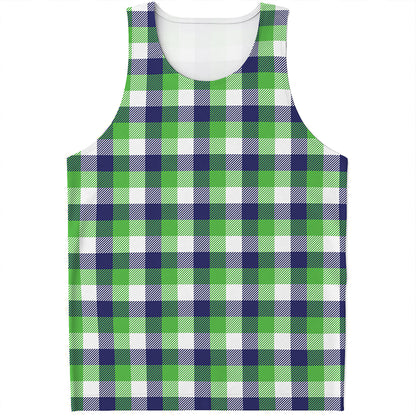 White Green And Blue Buffalo Plaid Print Men's Tank Top