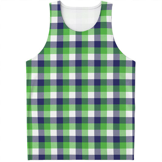 White Green And Blue Buffalo Plaid Print Men's Tank Top