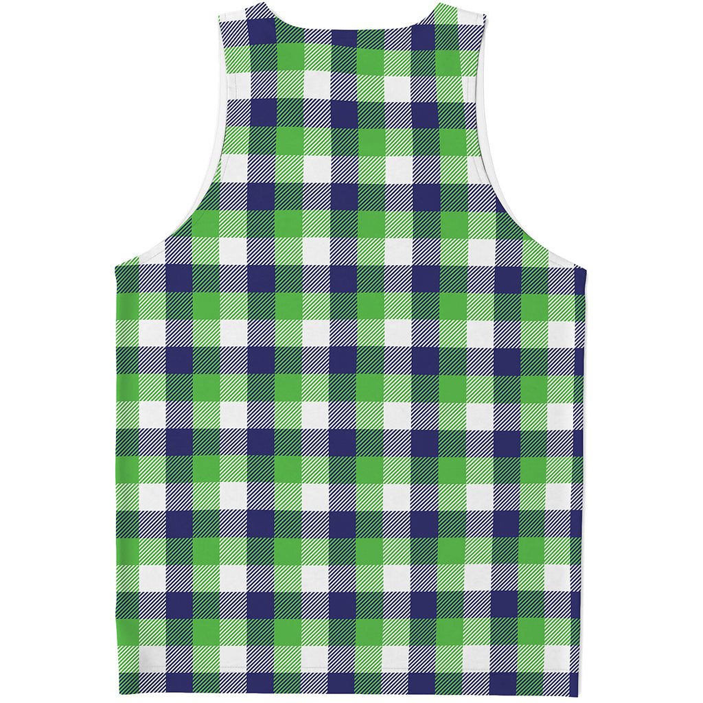 White Green And Blue Buffalo Plaid Print Men's Tank Top