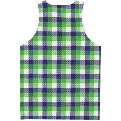 White Green And Blue Buffalo Plaid Print Men's Tank Top