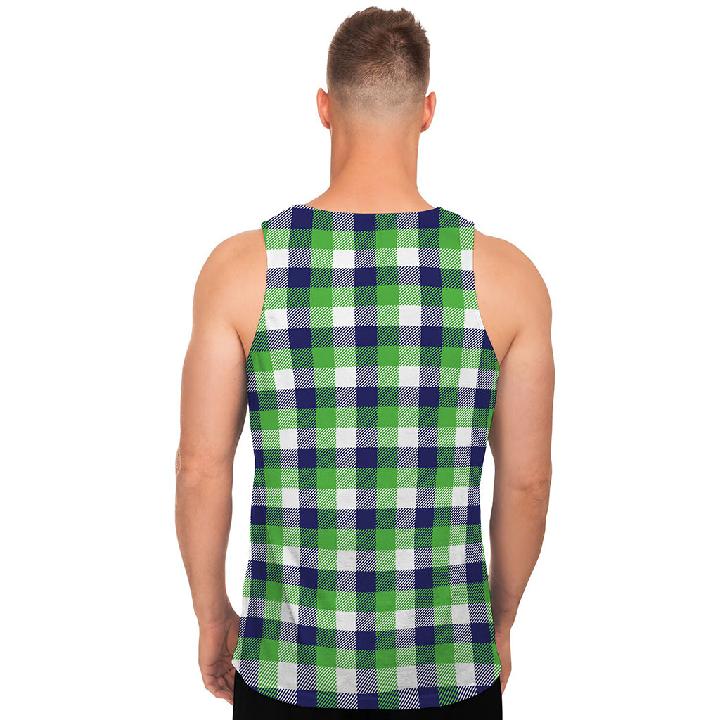 White Green And Blue Buffalo Plaid Print Men's Tank Top