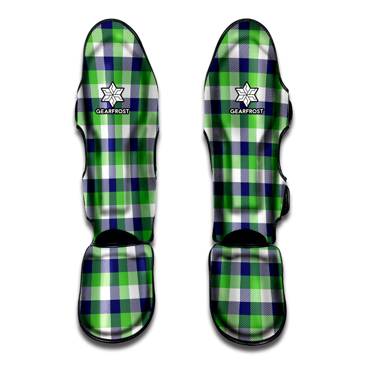 White Green And Blue Buffalo Plaid Print Muay Thai Shin Guard