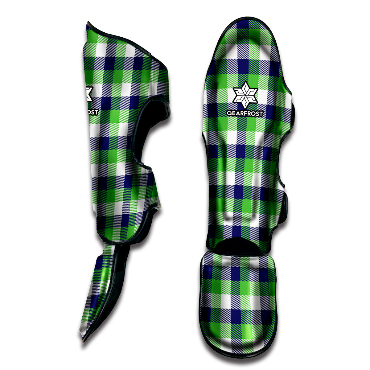 White Green And Blue Buffalo Plaid Print Muay Thai Shin Guard