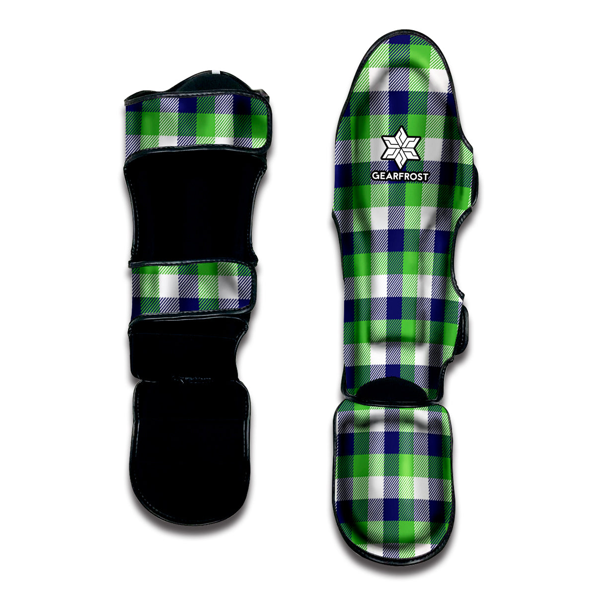 White Green And Blue Buffalo Plaid Print Muay Thai Shin Guard