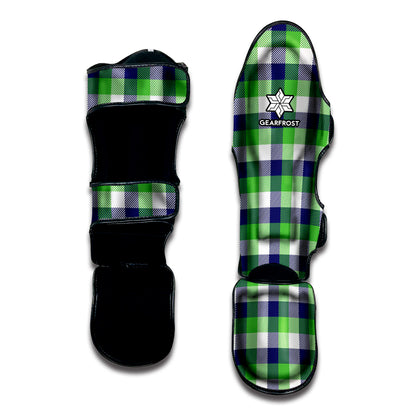 White Green And Blue Buffalo Plaid Print Muay Thai Shin Guard