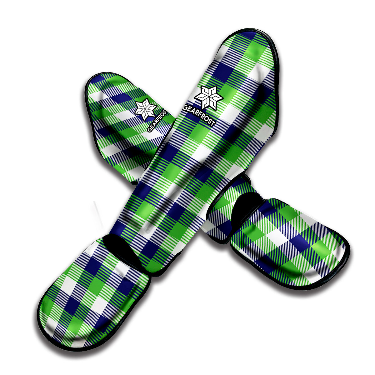 White Green And Blue Buffalo Plaid Print Muay Thai Shin Guard