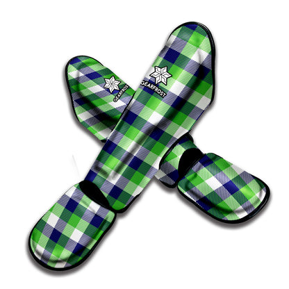 White Green And Blue Buffalo Plaid Print Muay Thai Shin Guard