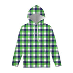 White Green And Blue Buffalo Plaid Print Pullover Hoodie