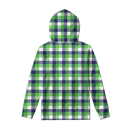 White Green And Blue Buffalo Plaid Print Pullover Hoodie