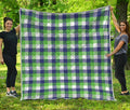 White Green And Blue Buffalo Plaid Print Quilt