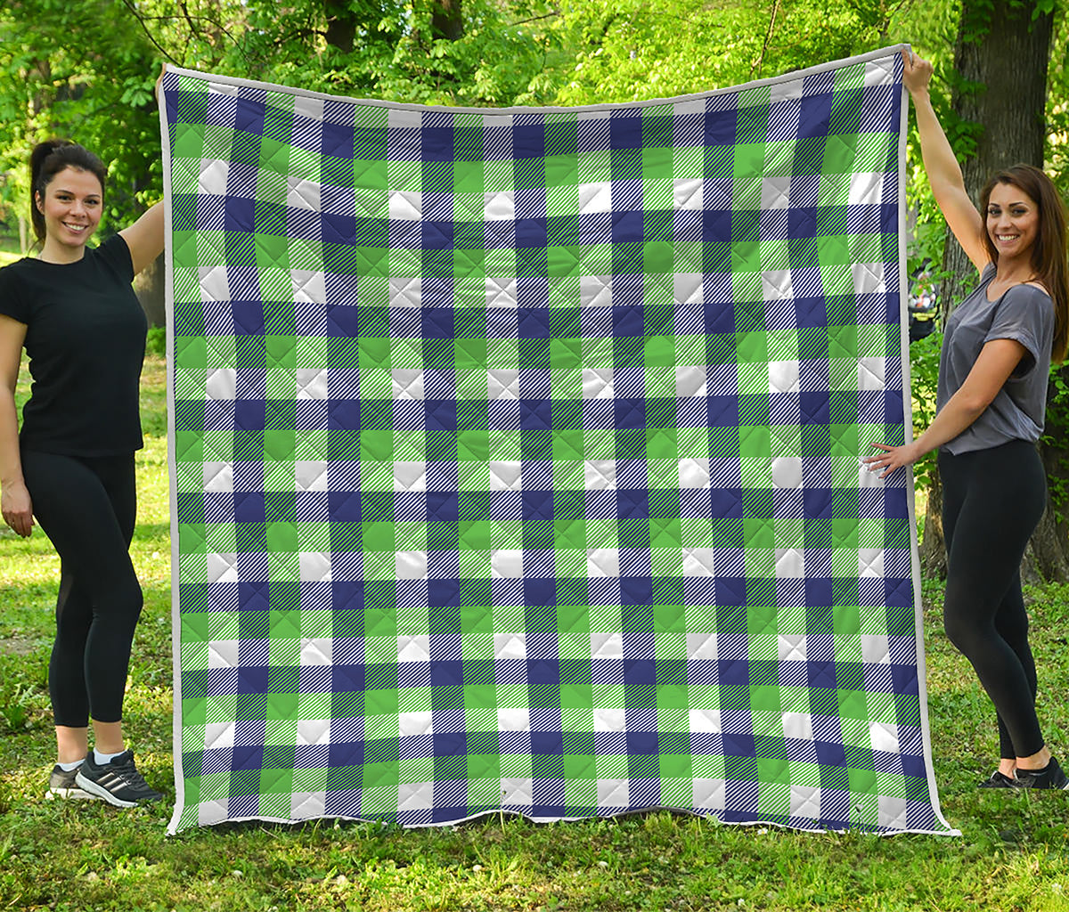 White Green And Blue Buffalo Plaid Print Quilt