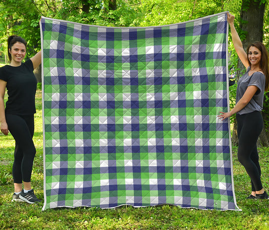 White Green And Blue Buffalo Plaid Print Quilt