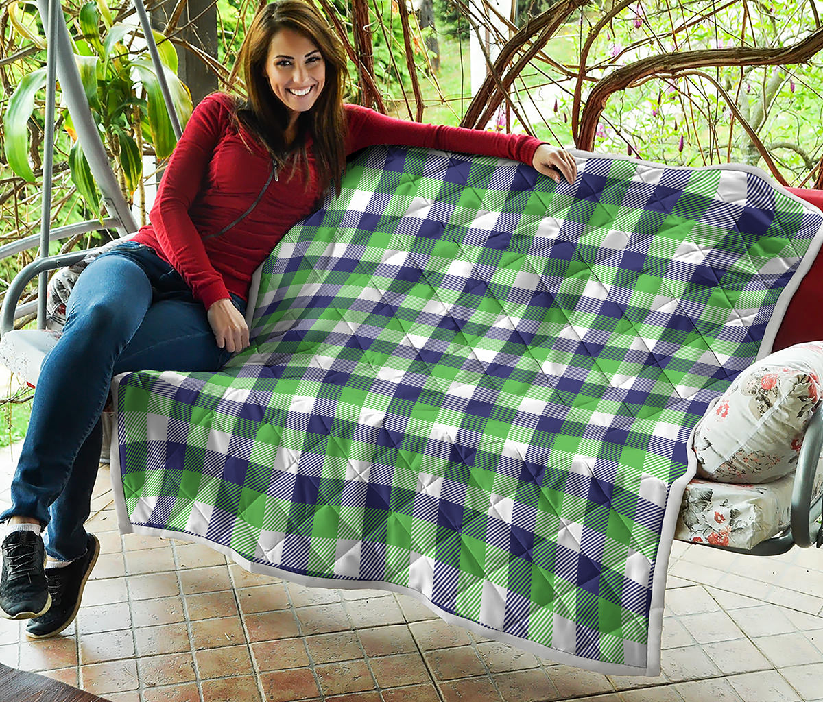 White Green And Blue Buffalo Plaid Print Quilt