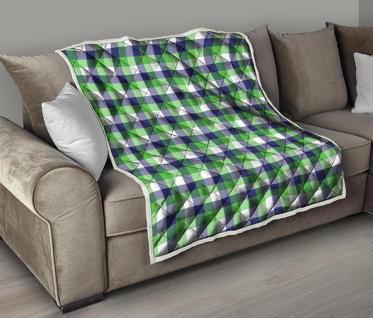 White Green And Blue Buffalo Plaid Print Quilt