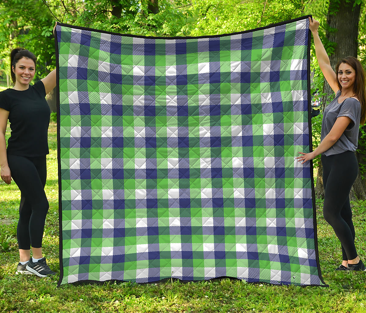 White Green And Blue Buffalo Plaid Print Quilt