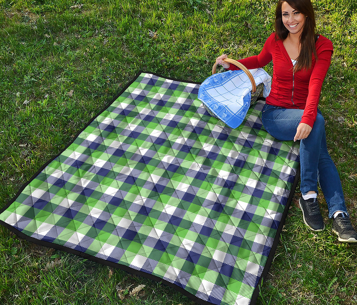 White Green And Blue Buffalo Plaid Print Quilt