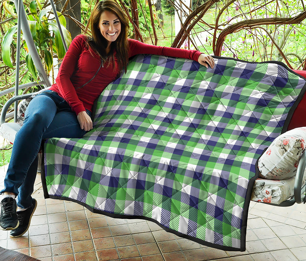 White Green And Blue Buffalo Plaid Print Quilt