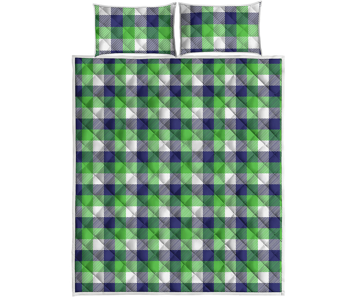 White Green And Blue Buffalo Plaid Print Quilt Bed Set