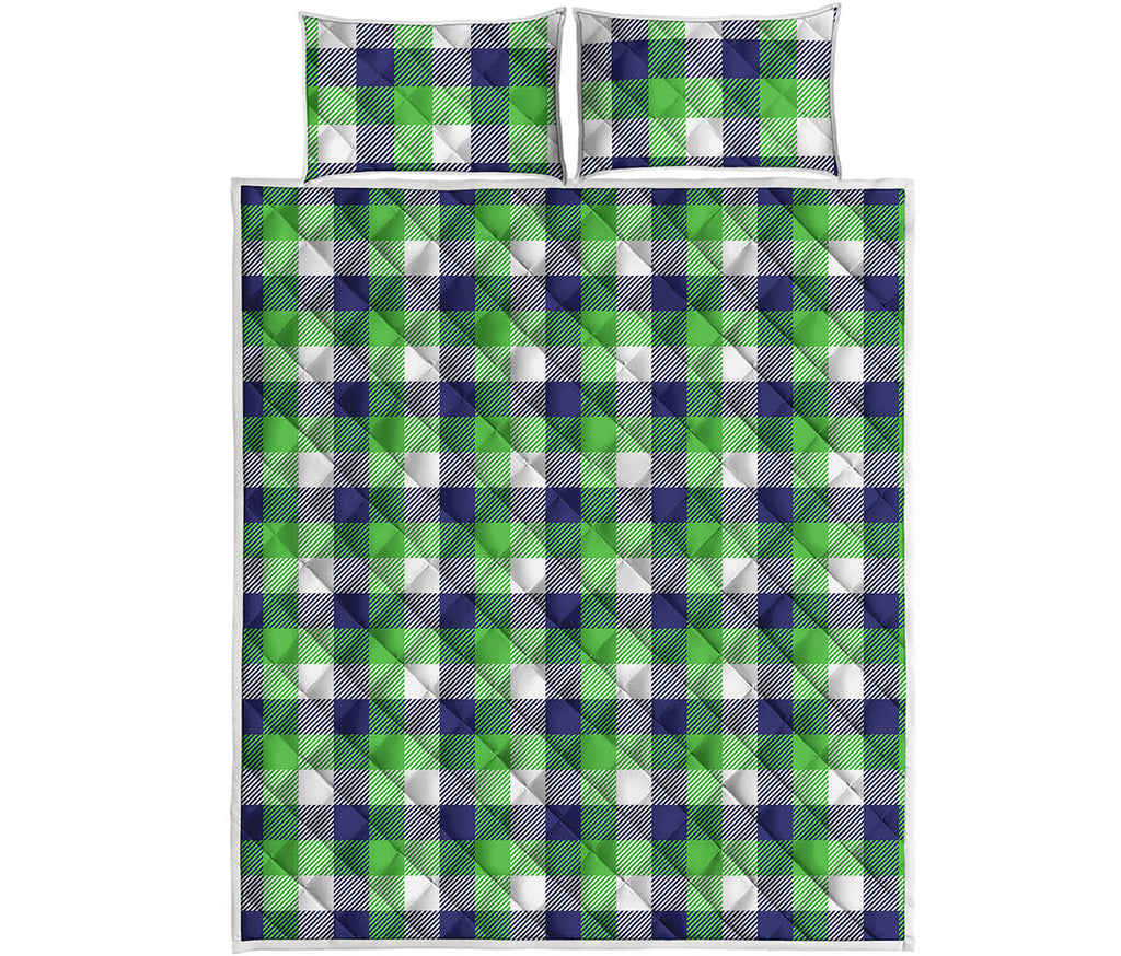 White Green And Blue Buffalo Plaid Print Quilt Bed Set