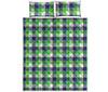 White Green And Blue Buffalo Plaid Print Quilt Bed Set