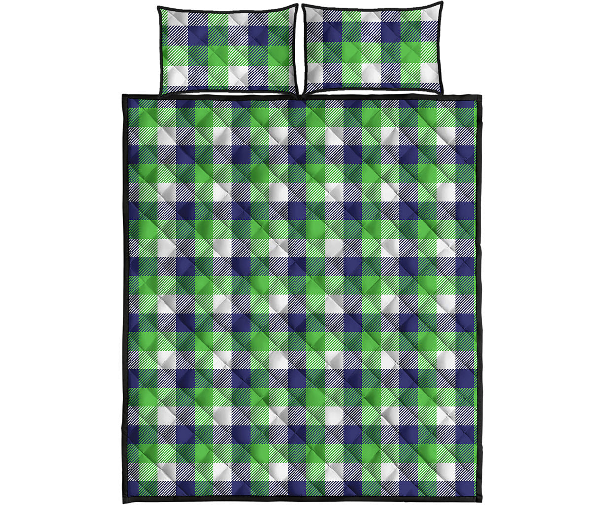 White Green And Blue Buffalo Plaid Print Quilt Bed Set