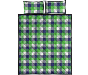 White Green And Blue Buffalo Plaid Print Quilt Bed Set