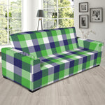 White Green And Blue Buffalo Plaid Print Sofa Slipcover