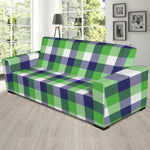 White Green And Blue Buffalo Plaid Print Sofa Slipcover