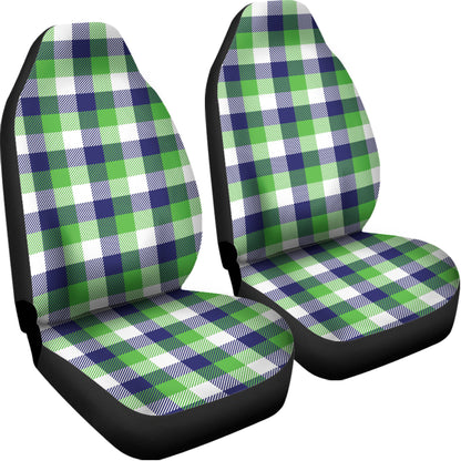 White Green And Blue Buffalo Plaid Print Universal Fit Car Seat Covers