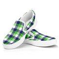 White Green And Blue Buffalo Plaid Print White Slip On Sneakers