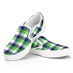 White Green And Blue Buffalo Plaid Print White Slip On Shoes