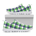 White Green And Blue Buffalo Plaid Print White Running Shoes