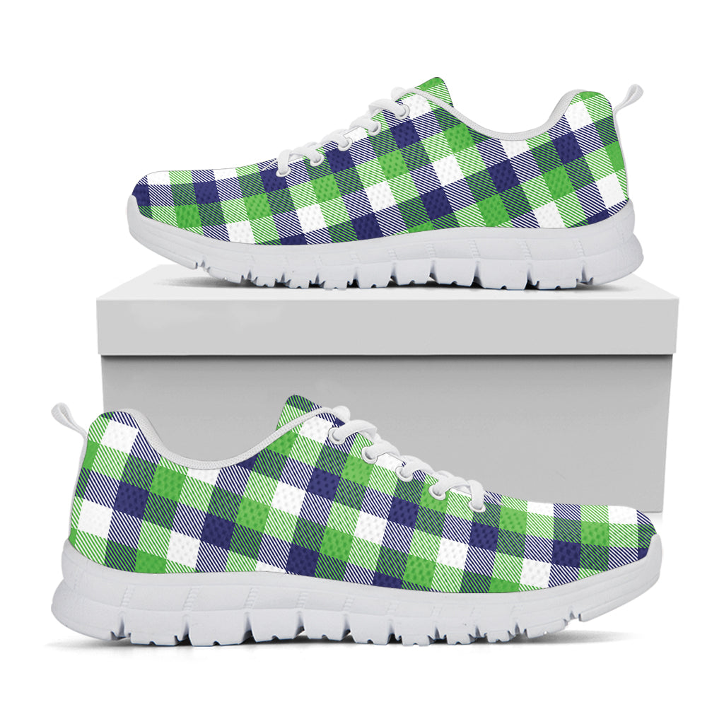 White Green And Blue Buffalo Plaid Print White Sneakers