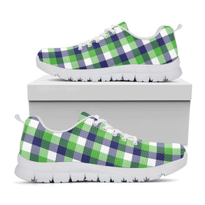 White Green And Blue Buffalo Plaid Print White Sneakers
