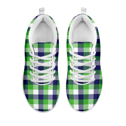 White Green And Blue Buffalo Plaid Print White Sneakers