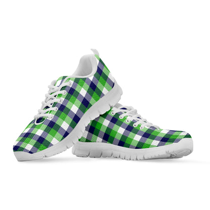 White Green And Blue Buffalo Plaid Print White Sneakers