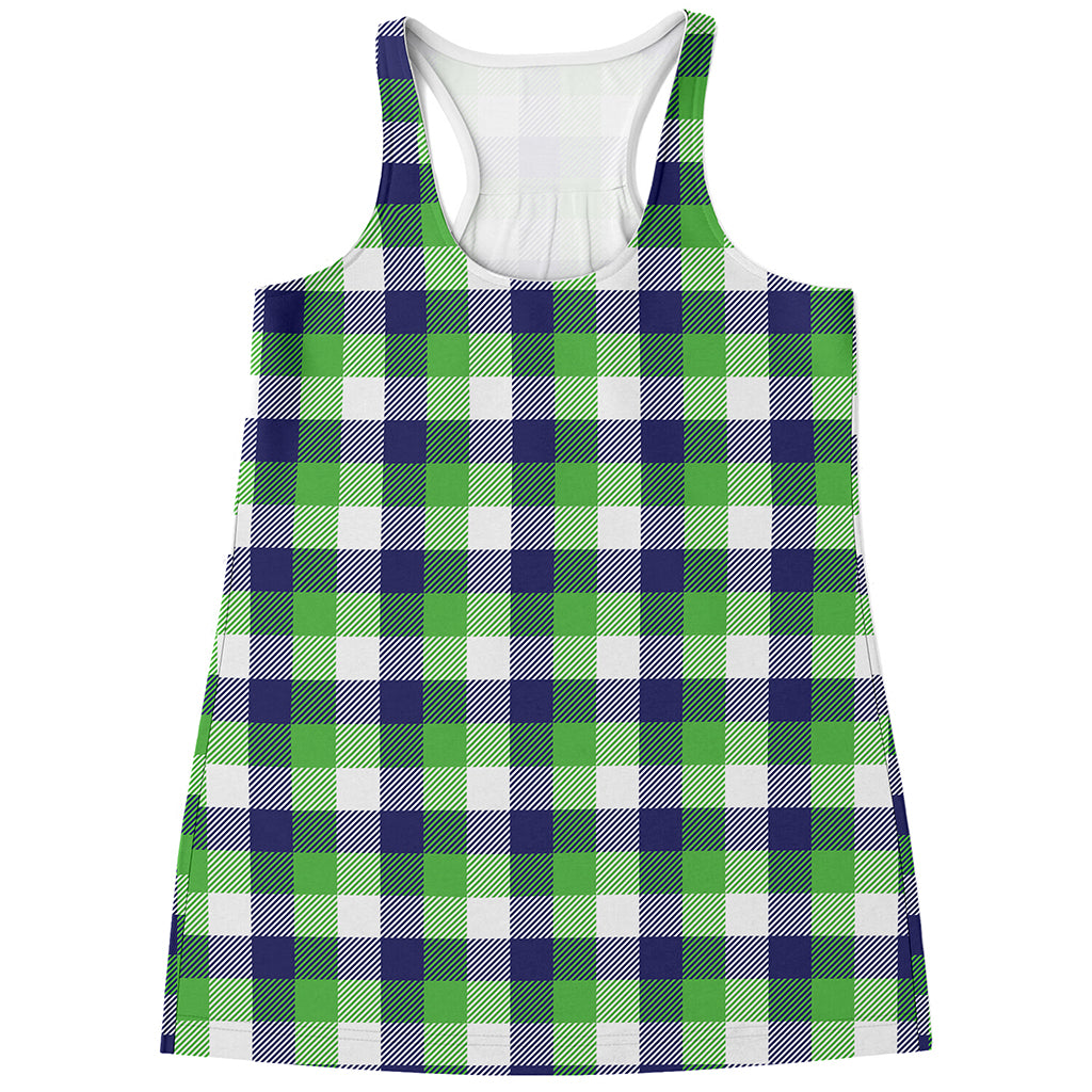 White Green And Blue Buffalo Plaid Print Women's Racerback Tank Top